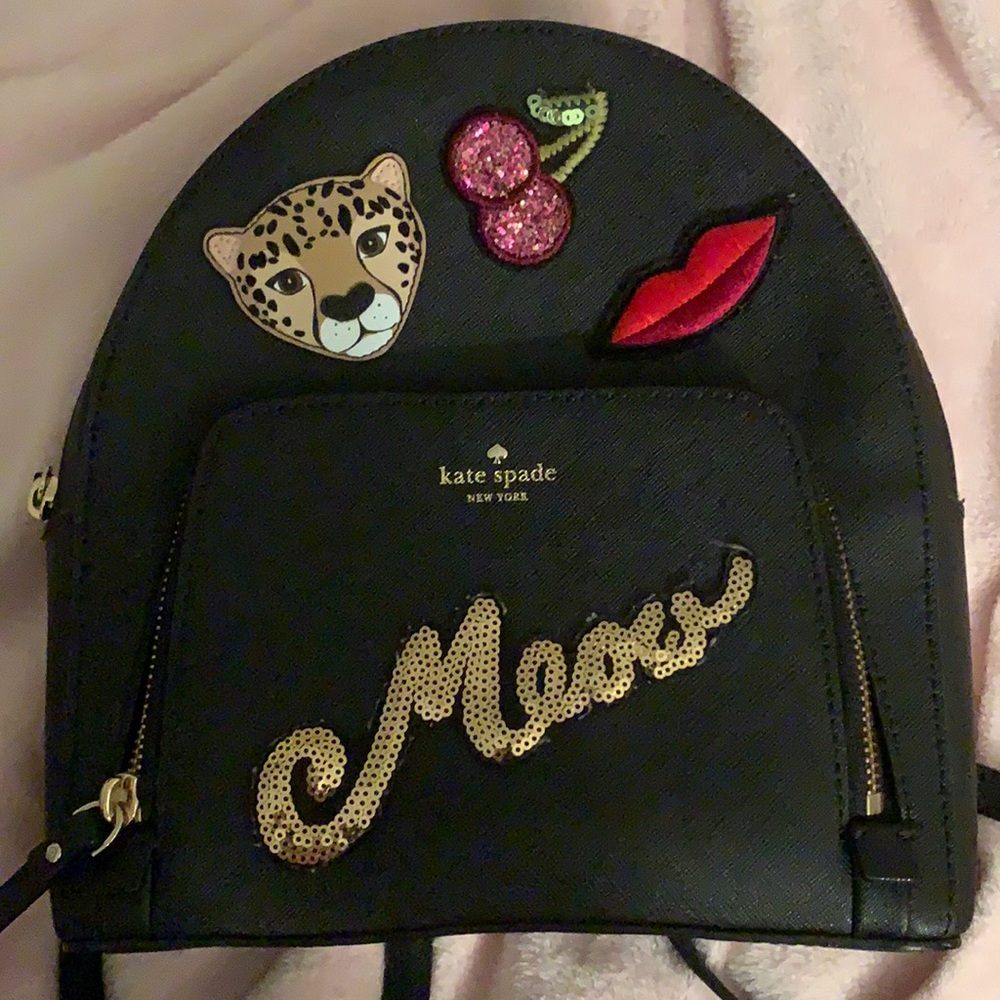 Kate spade black backpack with patches